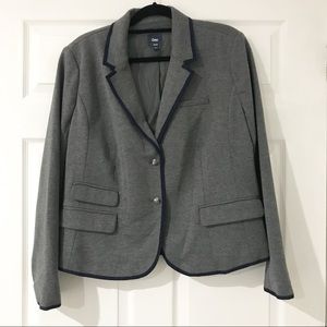 GAP charcoal blazer with navy trim